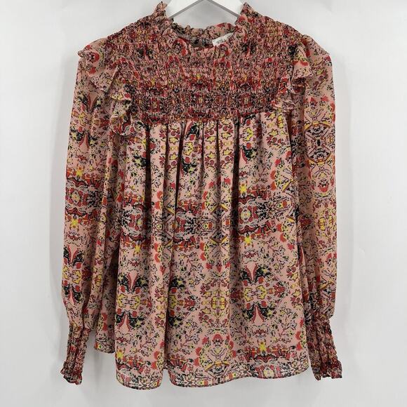 Willa Story Smocked Long Sleeve Blouse Top Geometric Print Women’s Size Medium‎ - Picture 2 of 9